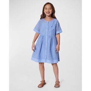Natori Girls Eyelet‎ Button Front Dress Periwinkle Blue Size 12 Floral Detail